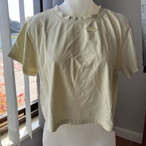 Pale Yellow/Cream Cropped Tshirt with Distressed Details